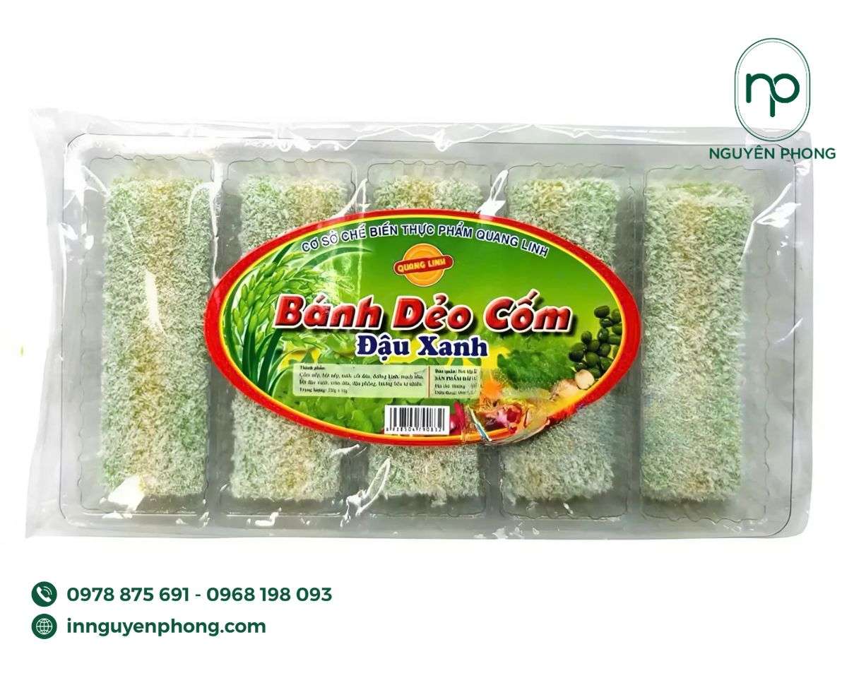 in tem nhãn bánh cốm dẻo theo yêu cầu
